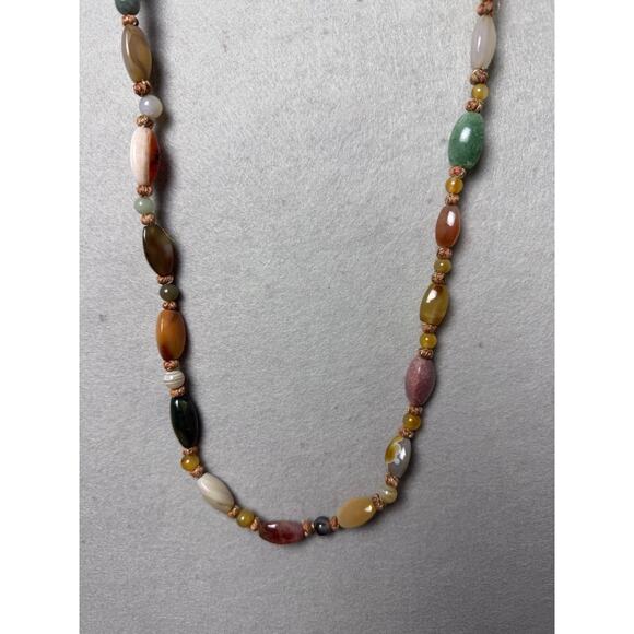 Multicolor Polished Stone Beaded Long Necklace - Picture 5 of 6